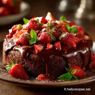 G&acirc;teau au chocolat et aux fraises : Moelleux intense et ganache mont&eacute;e