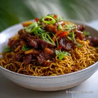 Nouilles chinoises au b&oelig;uf : Saisies, Croquantes et Sauce Umami