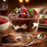 Trifle aux Brownies et au Fudge au Chocolat Le Dessert D&eacute;cadent.