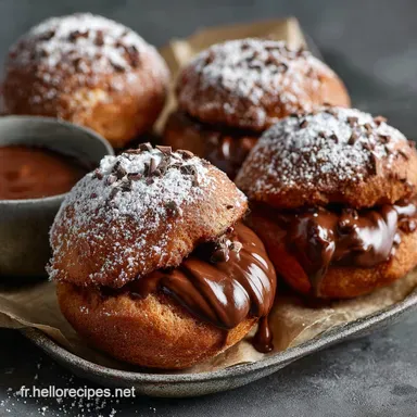 Beignets au chocolat souffl&eacute;s : La recette facile fourr&eacute;e ganache. Fiche recette