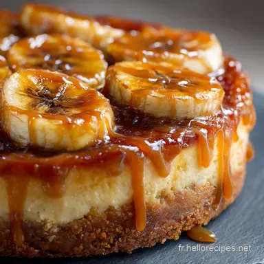 Cheesecake au Caramel et Banane avec Cro&ucirc;te aux Am: Le meilleur cr&eacute;meux. Fiche recette