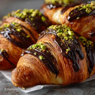 Croissants au Chocolat Pistaches et Gla&ccedil;age Recette Boulangerie de luxe Fiche recette