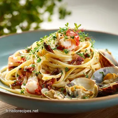 P&acirc;tes aux fruits de mer Linguine Cr&eacute;meuse au Safran Digne dun Chef Fiche recette