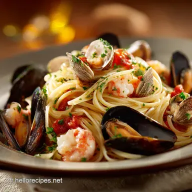 P&acirc;tes aux fruits de mer Linguine de Chef sans cr&egrave;me &agrave; lEspelette Fiche recette