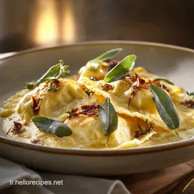 Ravioli au Camembert cr&eacute;meux AOP, Sauce Beurre Noisette &agrave; la Sauge Fiche recette