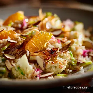 Salade de riz de choufleur &agrave; lorange Recette Pal&eacute;o Amandes grill&eacute;es Fiche recette