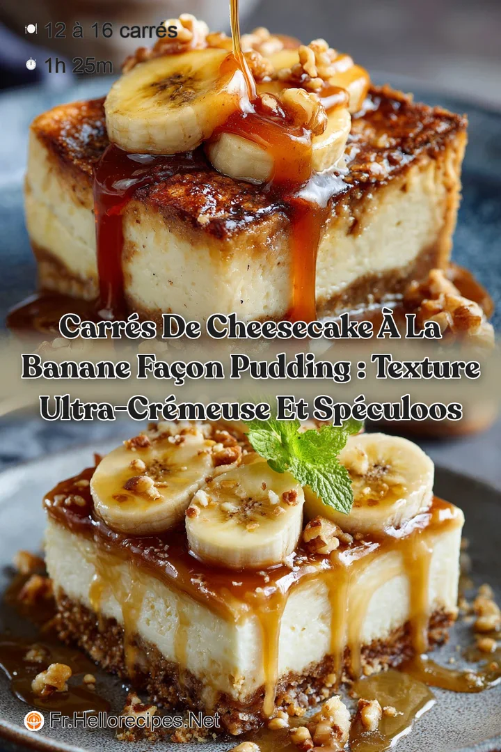 Carr&eacute;s de cheesecake &agrave; la banane fa&ccedil;on pudding : texture ultra-cr&eacute;meuse et sp&eacute;culoos