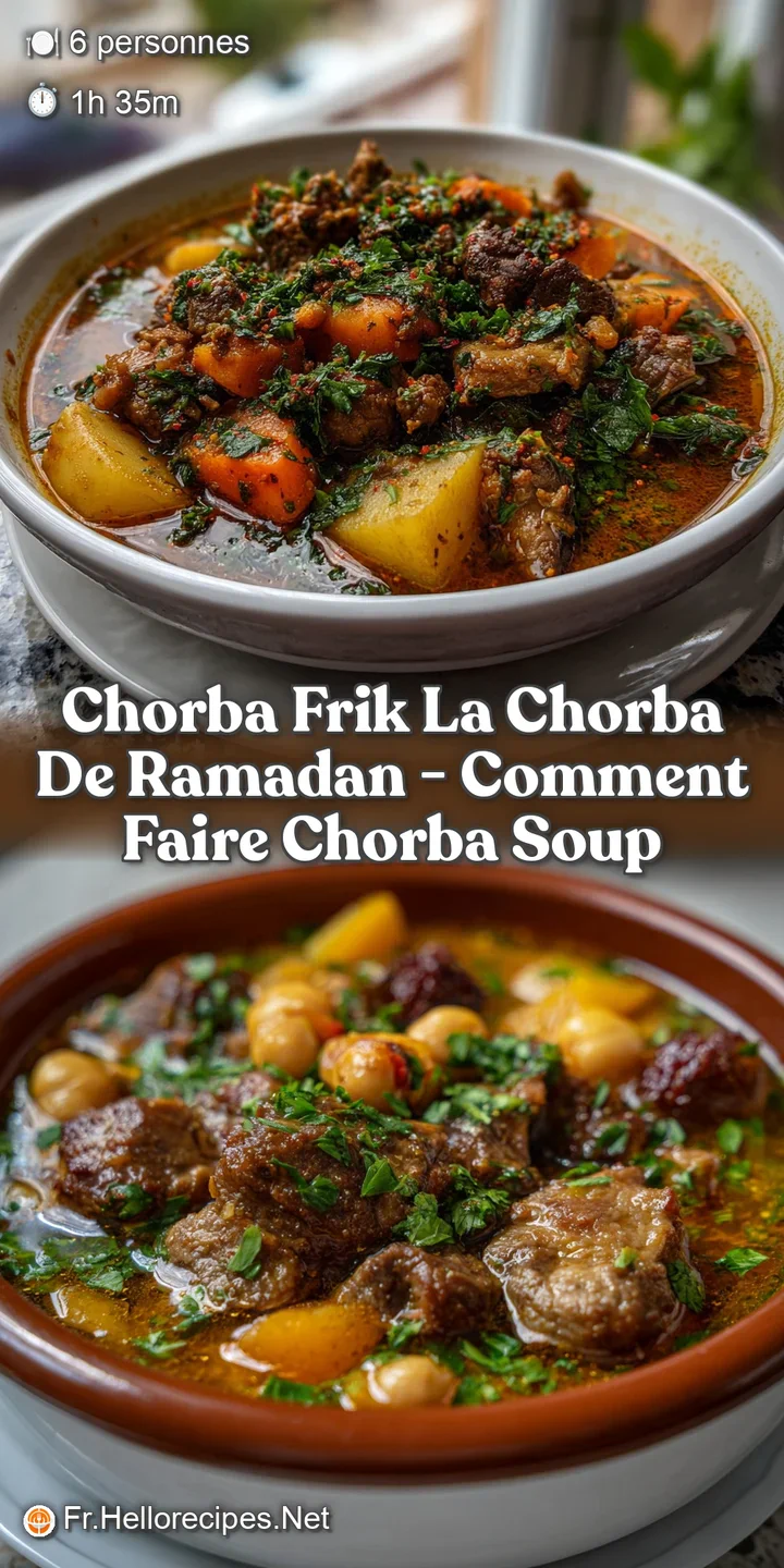 Vibrant red-hued broth with tender pieces of meat and vegetables, garnished with fresh herbs and a drizzle of oil.