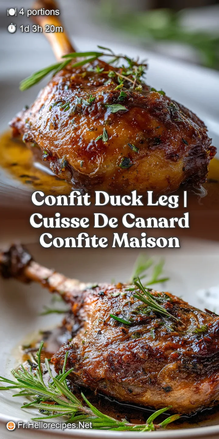 Close-up of confit duck leg showcasing the lacquered, crispy skin. Hints of juicy, tender meat peek through the surface.