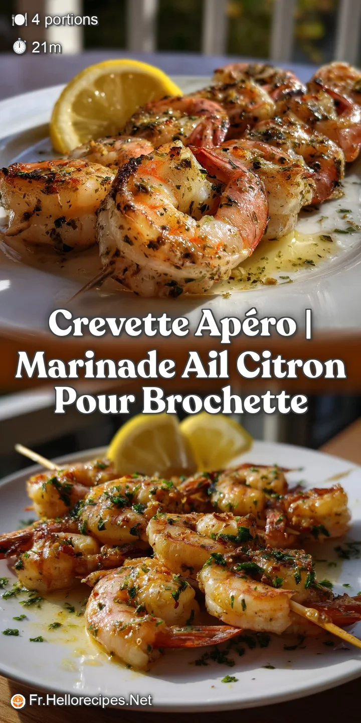 Close-up of succulent shrimp coated in a citrus-garlic marinade. The bright orange shrimp, speckled with herbs, look juicy...