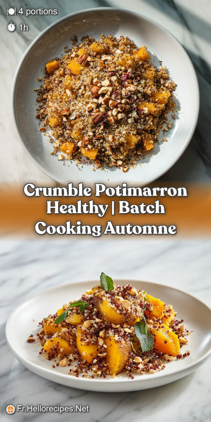 Close-up shot of bubbling potimarron crumble, steam rising, highlighting the crispy oat topping and smooth, rich filling.