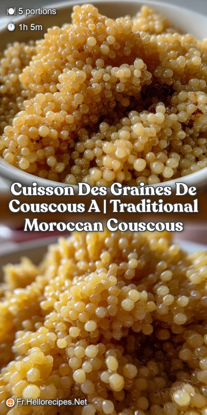 Close-up of perfectly cooked couscous, showing individual grains. The texture appears light and fluffy, promising a deligh...