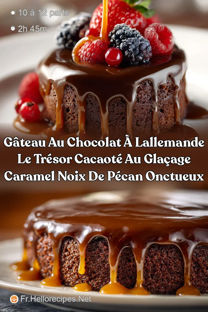 G&acirc;teau au Chocolat &agrave; lAllemande Le tr&eacute;sor cacaot&eacute; au Gla&ccedil;age Caramel Noix de P&eacute;can onctueux