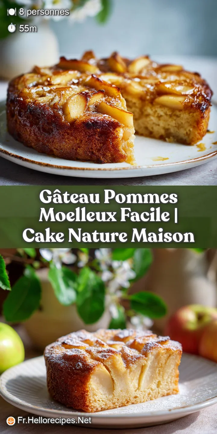 Close-up shot of the moist apple cake's interior, showing the soft, tender crumb and visible apple slices. Sweet and aroma...