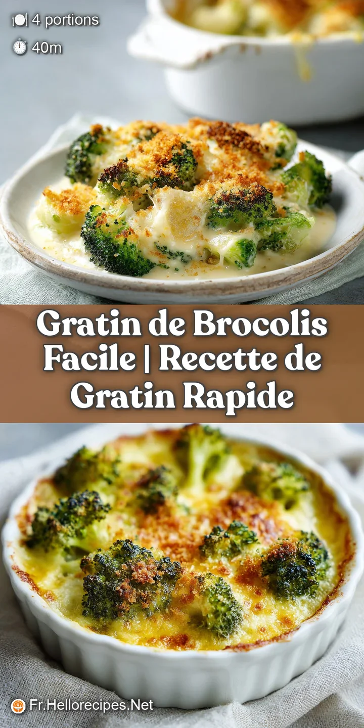 Close-up reveals the creamy, cheesy surface of a broccoli gratin. Tender broccoli florets peek through a lightly browned, ...