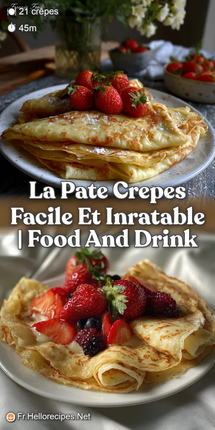 Close-up of a tender crepe, revealing its delicate, bubbly surface, with enticingly browned edges. The light and airy text...