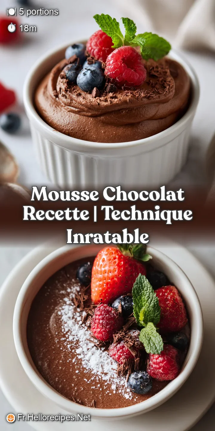 Close-up reveals airy texture and intense dark color of homemade chocolate mousse with dusting of cocoa for an irresistibl...