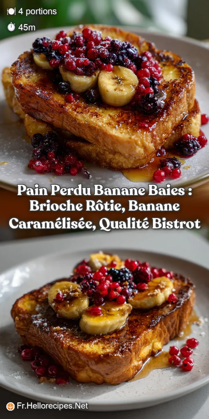Pain perdu banane baies : Brioche r&ocirc;tie banane caram&eacute;lis&eacute;e qualit&eacute; bistrot