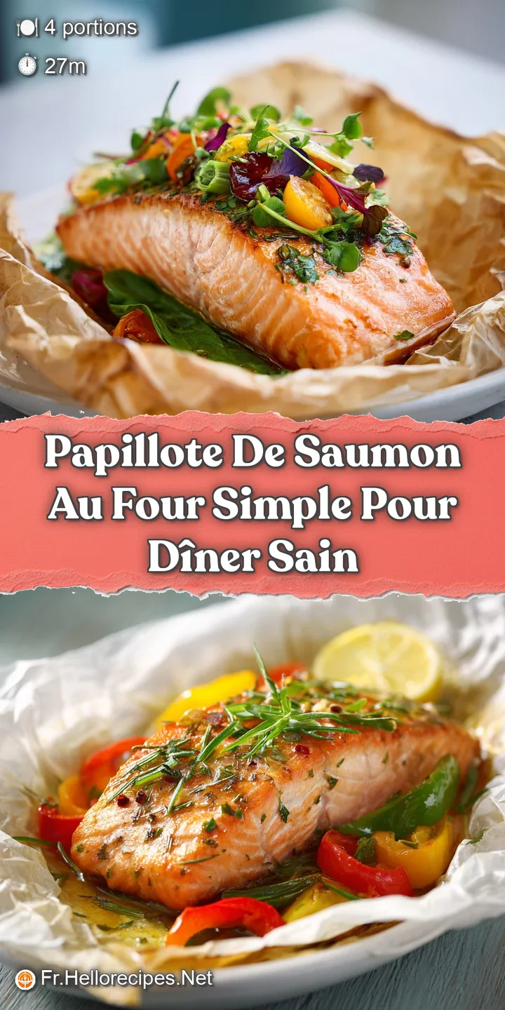 Flaky, pink salmon glistening with herb-infused oil, steaming from a freshly opened parchment paper pouch, next to soft ve...