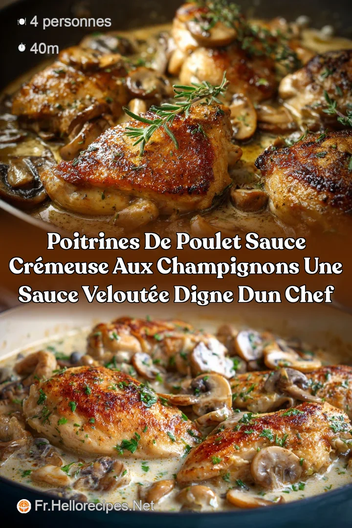Poitrines de poulet sauce cr&eacute;meuse aux champignons Une sauce velout&eacute;e digne dun chef