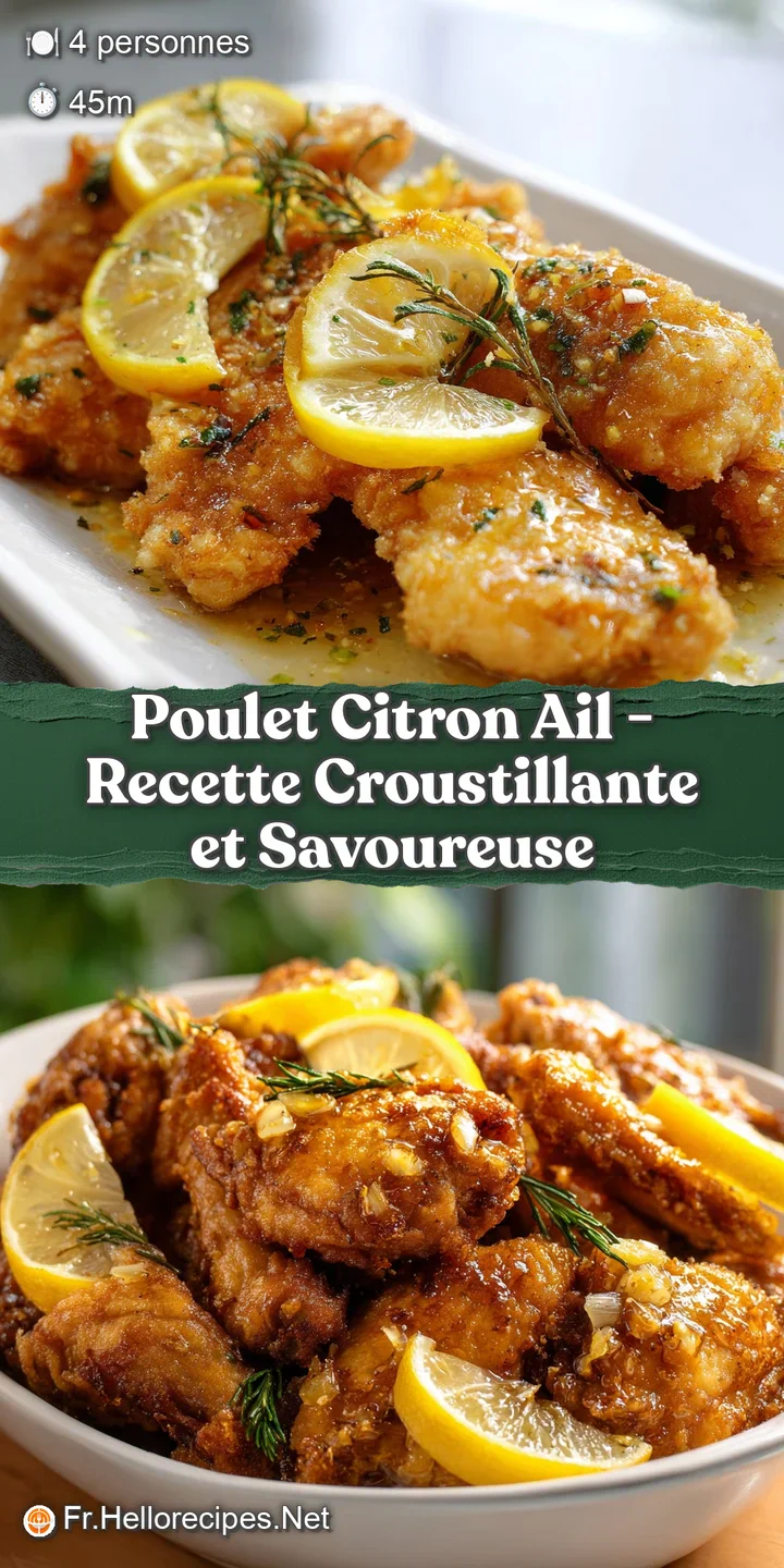 Gros plan sur une peau de poulet bien grill&eacute;e et brillante, parsem&eacute;e d'ail dor&eacute; et d'un jus de citron translucide.