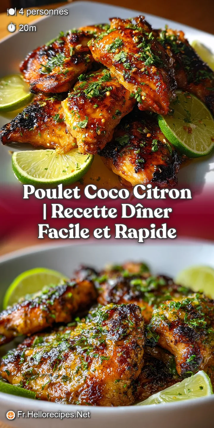 Close-up of succulent chicken bathed in a glossy, ivory coconut broth, with vibrant green herbs scattered on top.