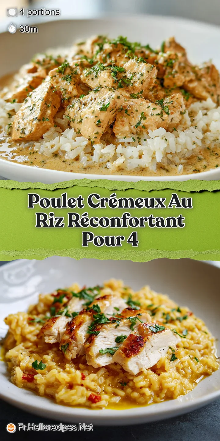 Close-up of creamy chicken and rice, showcasing the rich texture of the sauce and the tender pieces of chicken. Delicious ...