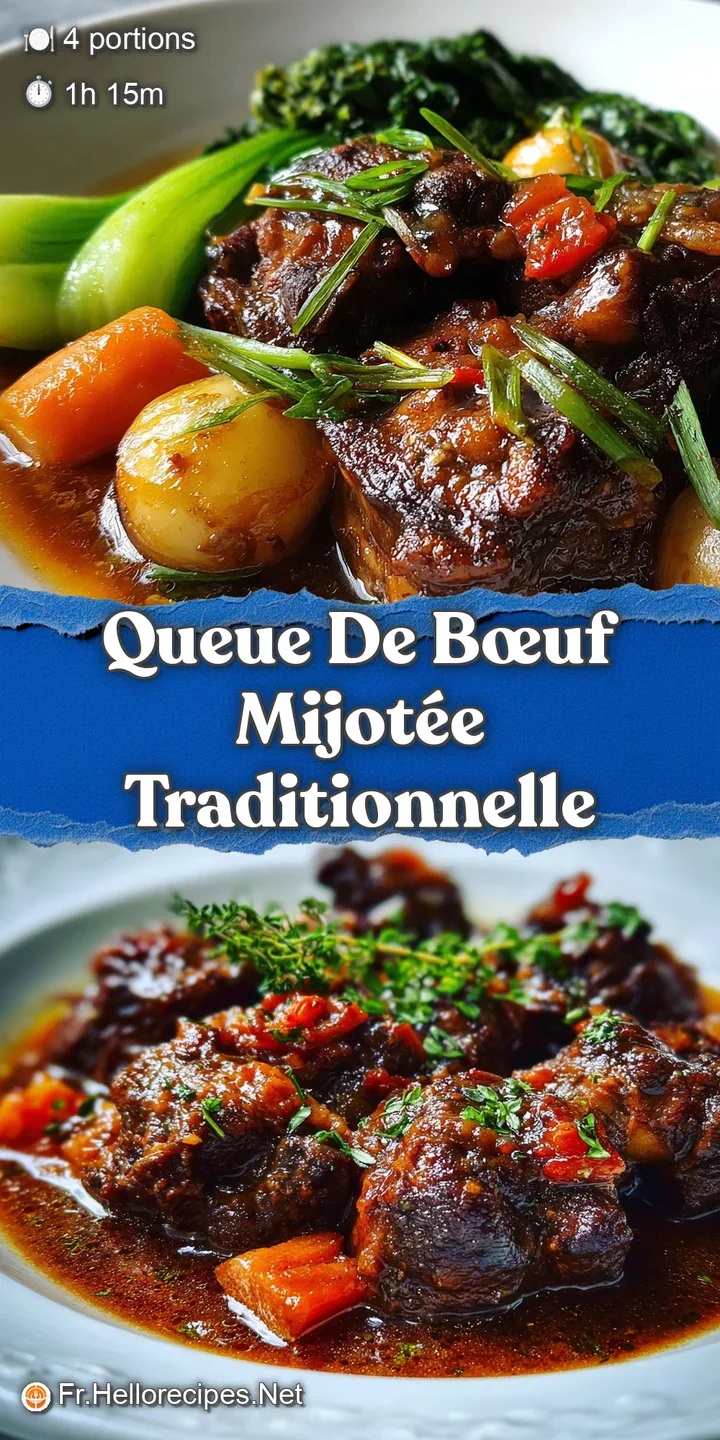 Close-up of tender, shredded oxtail, glistening in a deep brown sauce, revealing the slow-cooked texture. Aromatic and inv...