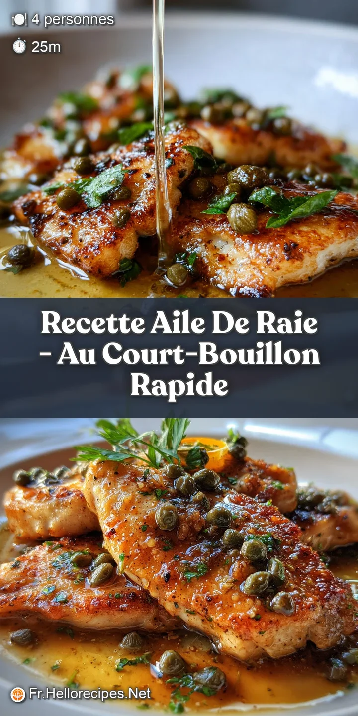 Close-up reveals the flaky, tender texture of the poached skate wing, bathed in a flavorful, light broth. Fresh herbs add ...