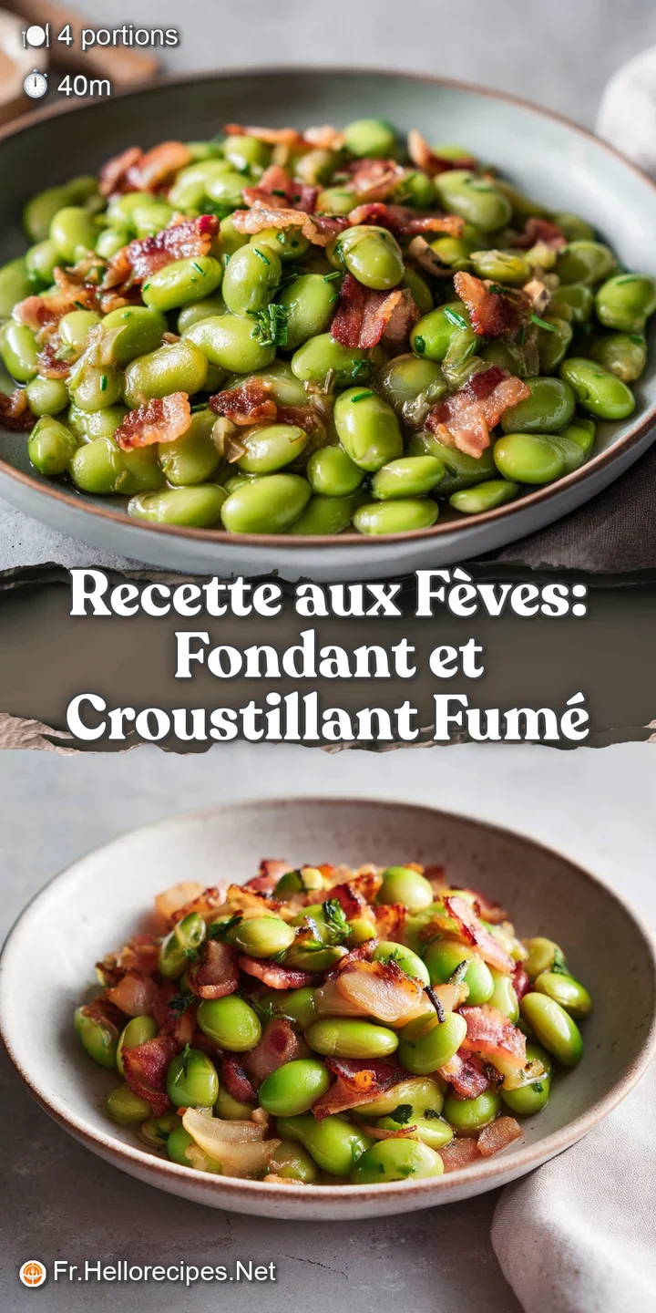 Close-up showcasing glistening, tender broad beans in a rich green broth, inviting texture and fresh herb accents detail v...