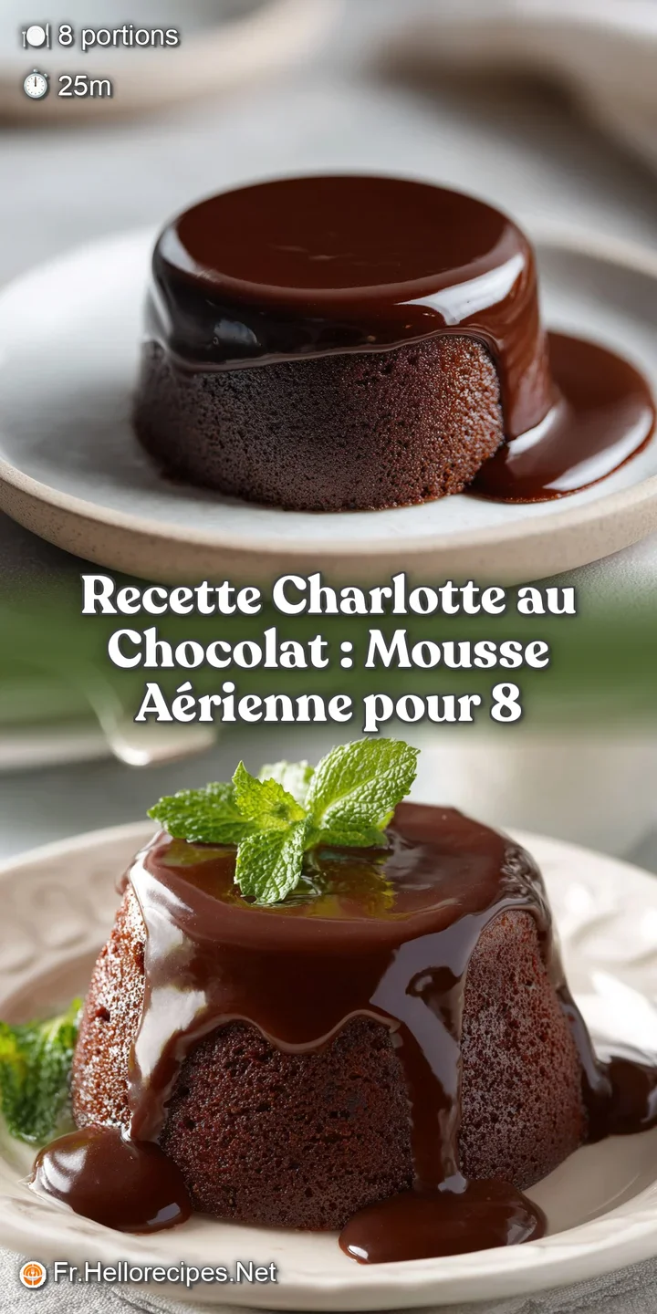 Close-up of a decadent chocolate charlotte, showcasing the rich, smooth texture and delicate dusting of fine cocoa powder.