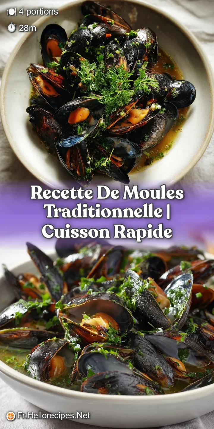 Close-up of glistening mussels bathed in a creamy white wine sauce, flecked with vibrant green herbs and savory aromatics.