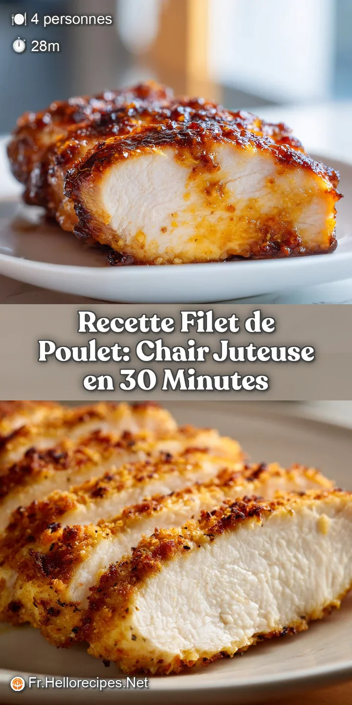 Juicy chicken fillet with a crisp, golden crust, glistening with herbs and pan drippings, inviting a close-up taste of hom...