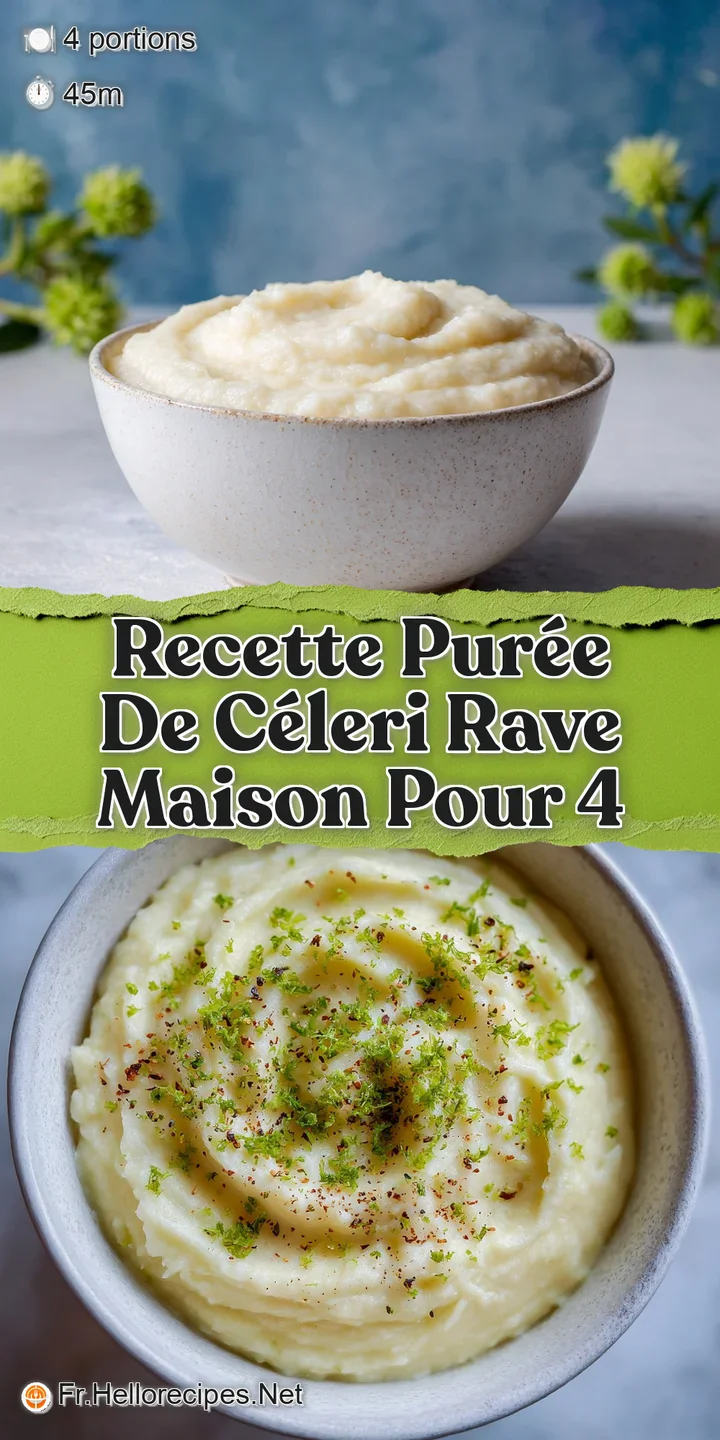 Close-up of velvety celery root puree, glistening with olive oil and brightened by flecks of fresh herbs.