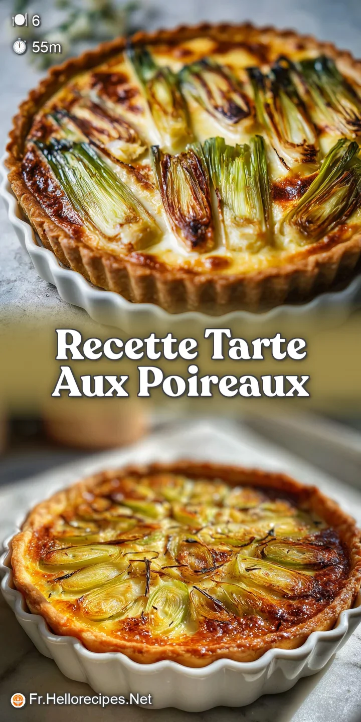 Close-up of leek tart reveals a rich, creamy filling speckled with browned bits. Flaky crust looks buttery and tempting. I...