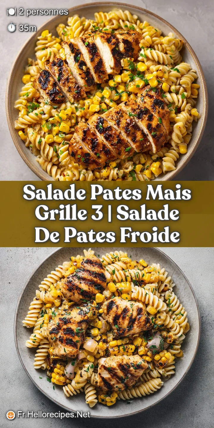 Close-up of glossy pasta spirals and smoky grilled corn kernels glistening under a light, zesty vinaigrette glaze.