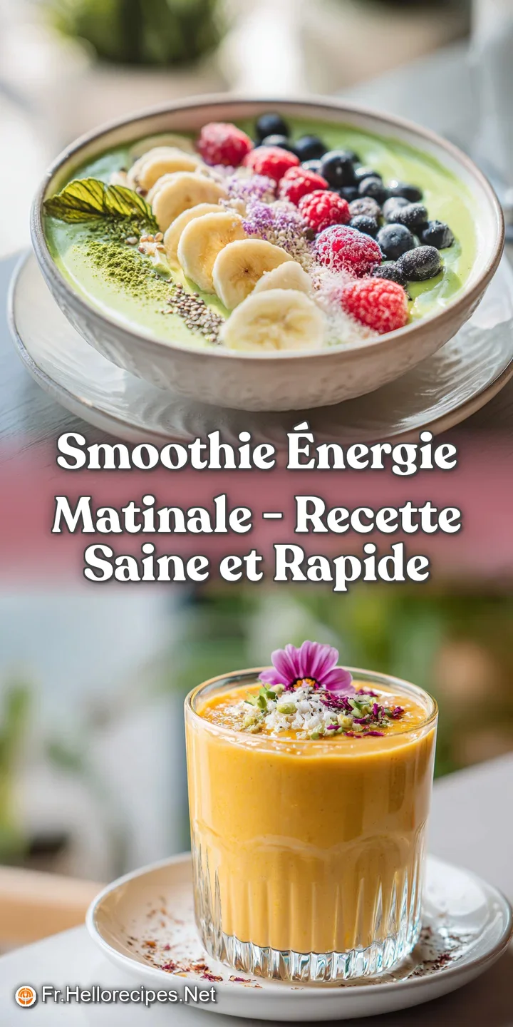 Close-up of a bright green smoothie, showcasing its thick, creamy texture and glistening berry topping.