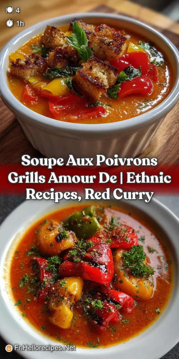 Swirling, creamy orange soup in a rustic bowl, garnished with a drizzle of olive oil, hints of char, and fresh herbs.