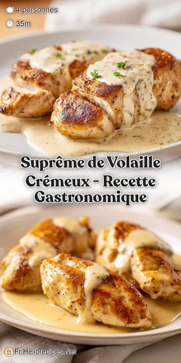 Gros plan sur la peau croustillante et dor&eacute;e du poulet et la texture riche d'une sauce cr&eacute;meuse aux &eacute;clats de poivre.