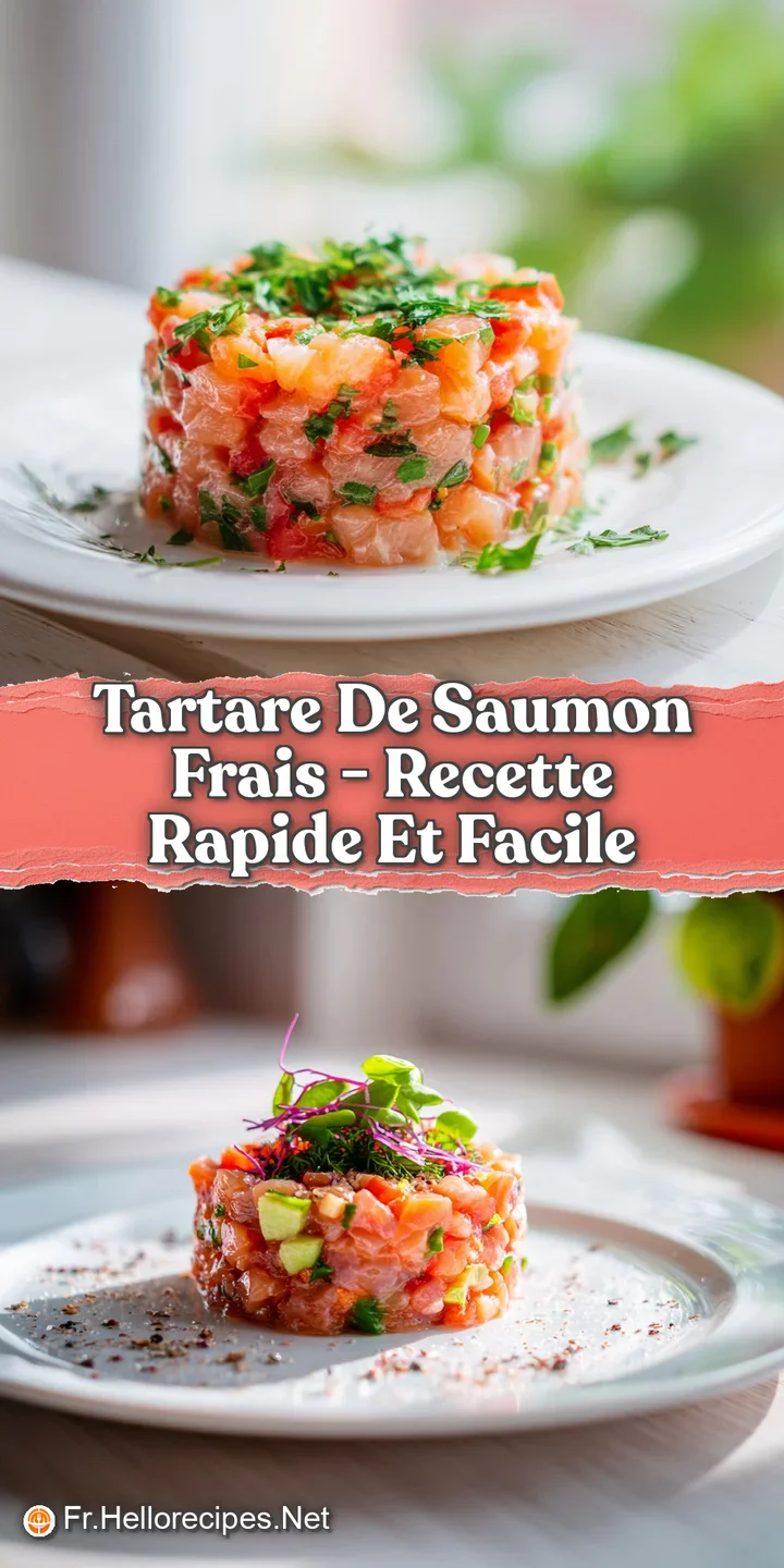 Close-up: glistening raw salmon, finely diced, mixed with herbs. Light catches the fresh texture, a bright and appetizing ...