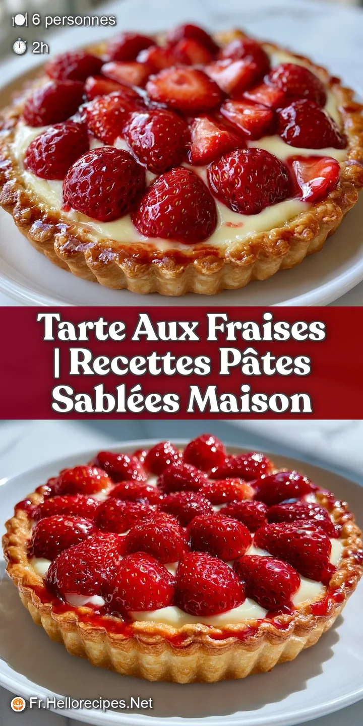 Gros plan sur des fraises juteuses et brillantes reposant sur une cr&egrave;me onctueuse et une p&acirc;te sabl&eacute;e tr&egrave;s croustillante.