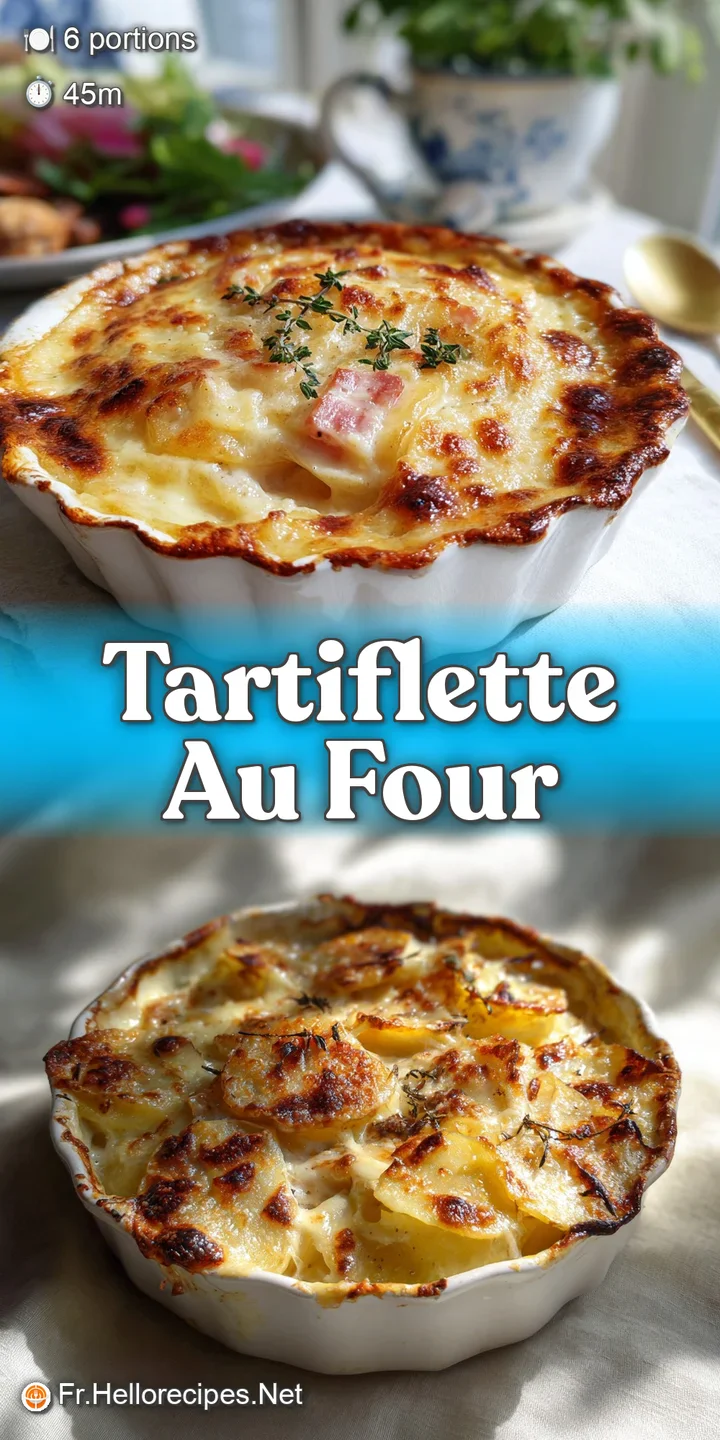 Close-up of bubbly, golden Tartiflette reveals molten cheese, crispy potatoes and savory lardons. Irresistibly warm & comf...