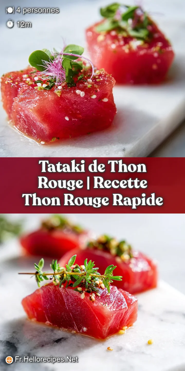 Close-up of ruby red tuna tataki, showcasing its lightly seared, toasted edges and delicate texture.