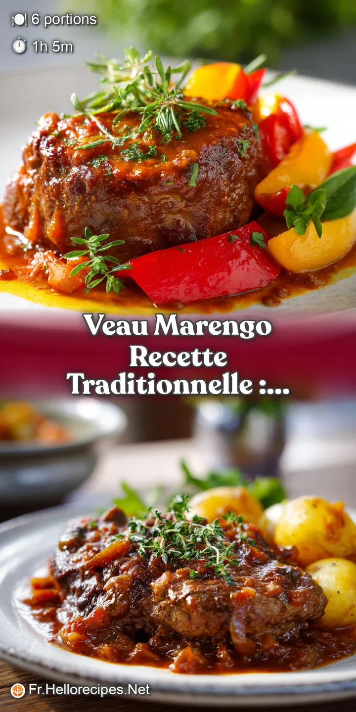 Close-up of Veau Marengo showcasing tender veal, plump mushrooms, and a glistening, intensely flavorful sauce. Garnished w...