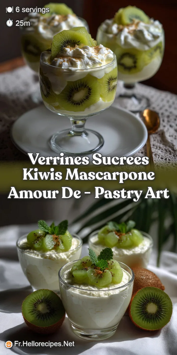 Close-up of a kiwi and mascarpone verrine, the bright green of the kiwi juxtaposed with the smooth, white cream, inviting ...