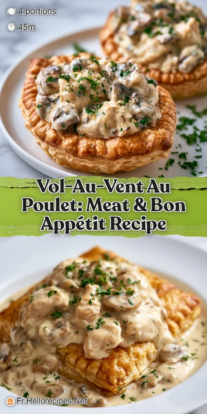 Gros plan sur une sauce cr&eacute;meuse nacr&eacute;e, des champignons tendres et les couches fines d'une p&acirc;te feuillet&eacute;e beurr&eacute;e.