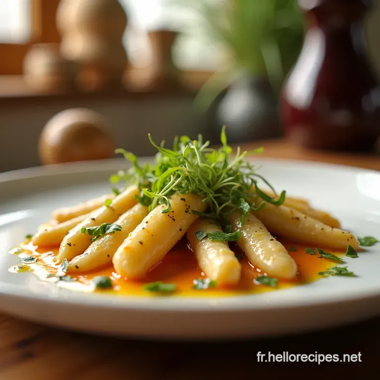 Asperges Blanches Aux Fraises Sauce Menthemiel presentation