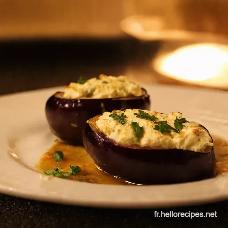Aubergines Farcies Au Ch&egrave;vre Frais Tomates Et Parmesan presentation