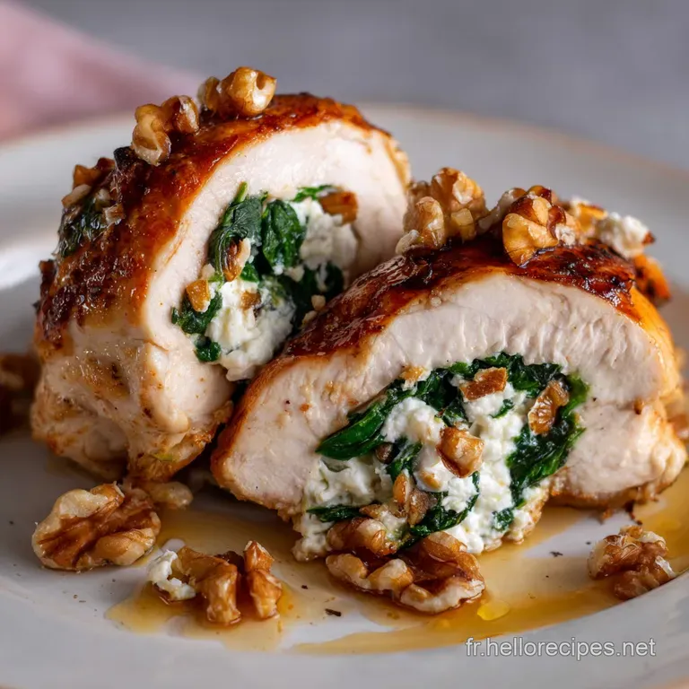 Blanc De Poulet Farci : Notre Recette Ch&egrave;vre &Eacute;pinards Et Noix presentation