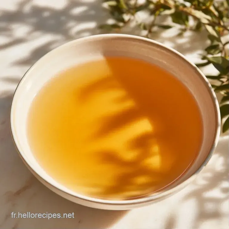 Bol minimaliste en c&eacute;ramique grise rempli d'un liquide dor&eacute; transparent, dispos&eacute; sur un plateau en bois naturel clair.